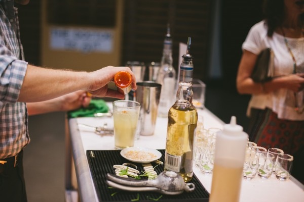 Our favourite Tequila Cilantro shooter from Black and Blue Restaurant